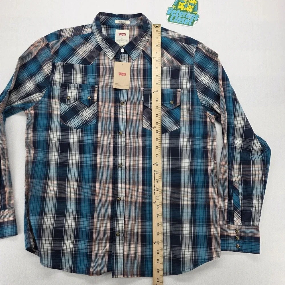 Levis The Western Pearl Snap Shirt Mens XL Blue Plaid Button Up 3LYLW0172 NEW